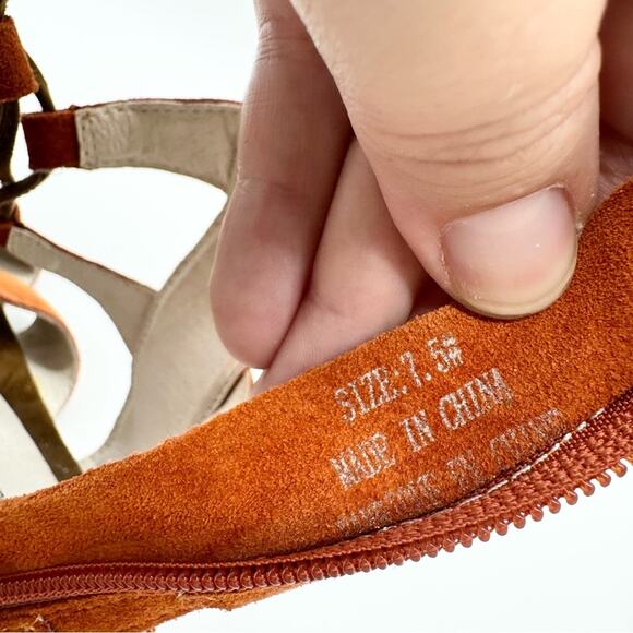 Jeffrey Campbell Redondo Caged Suede Gladiator Tassel Tie Sandal Orange Size 7.5 - Picture 11 of 13